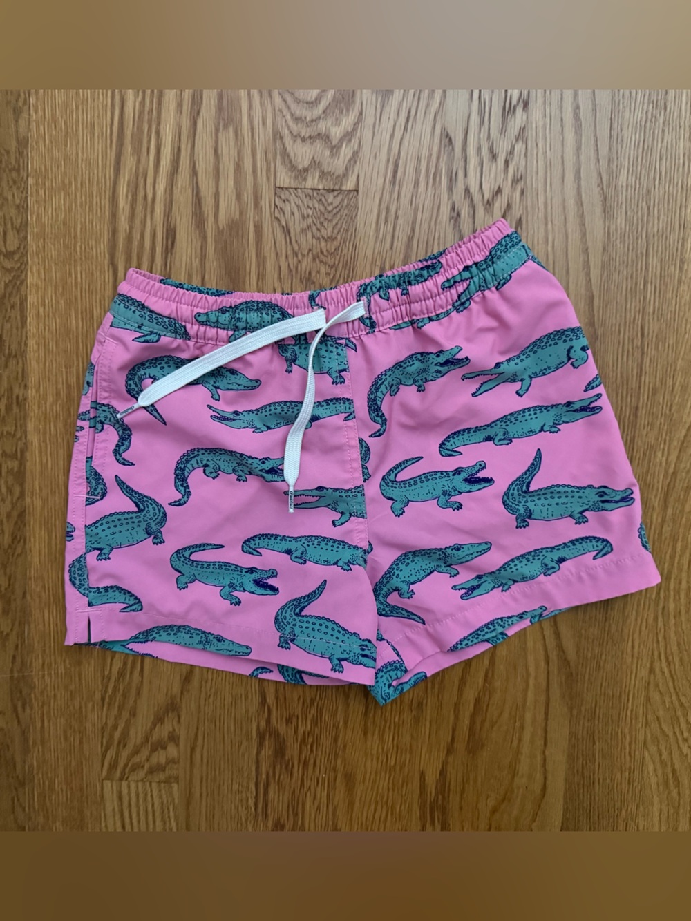 Chubbies Youth Pink Swim Trunks with Green Alligator Print